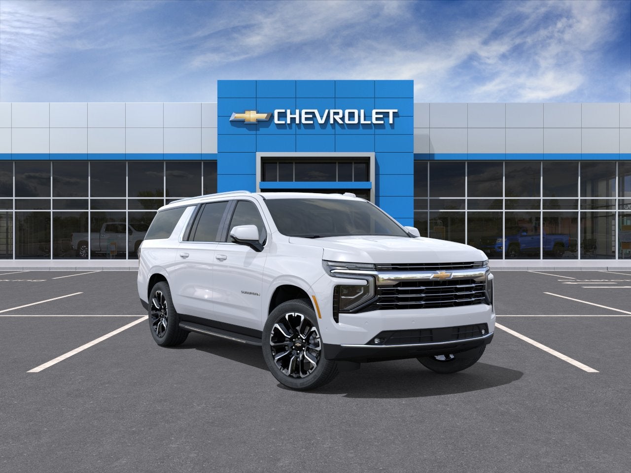 2026 Chevrolet Suburban LT in Summit White — front three-quarter view